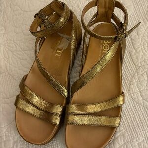 Born Metallic Gold Leather Strappy Ankle Strap Sandals
